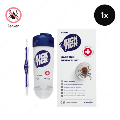 KICK THE TICK | Schmerzfreies & Sicheres Zeckenentferner Set mit Vereisungsspray und Zeckenzange