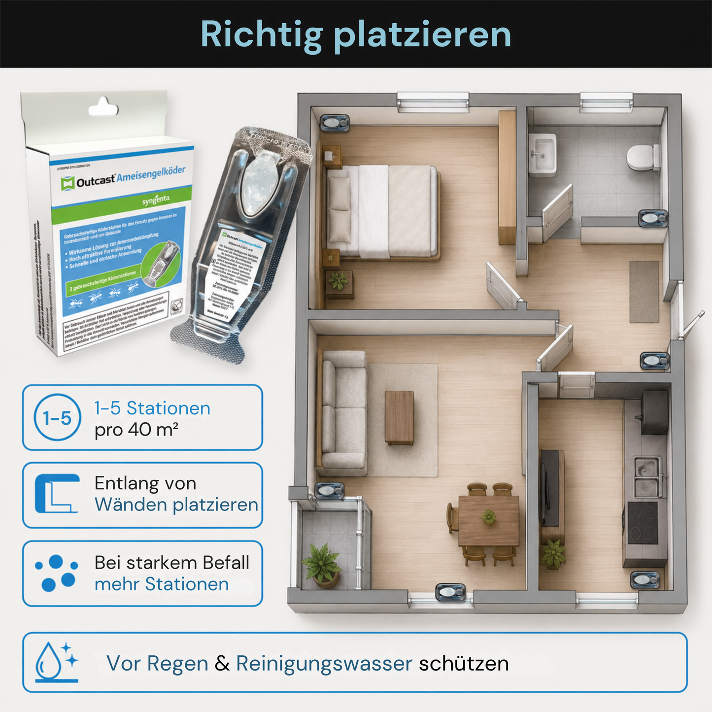 Advion Outcast Ameisengelköder - 1 Set (3 Stück á 4 g)