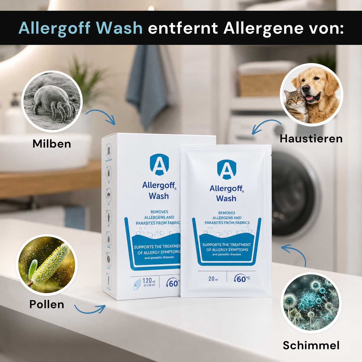 Allergoff Wash Milben Waschmittel | Wirksam gegen Milben, Flöhe, Läuse
