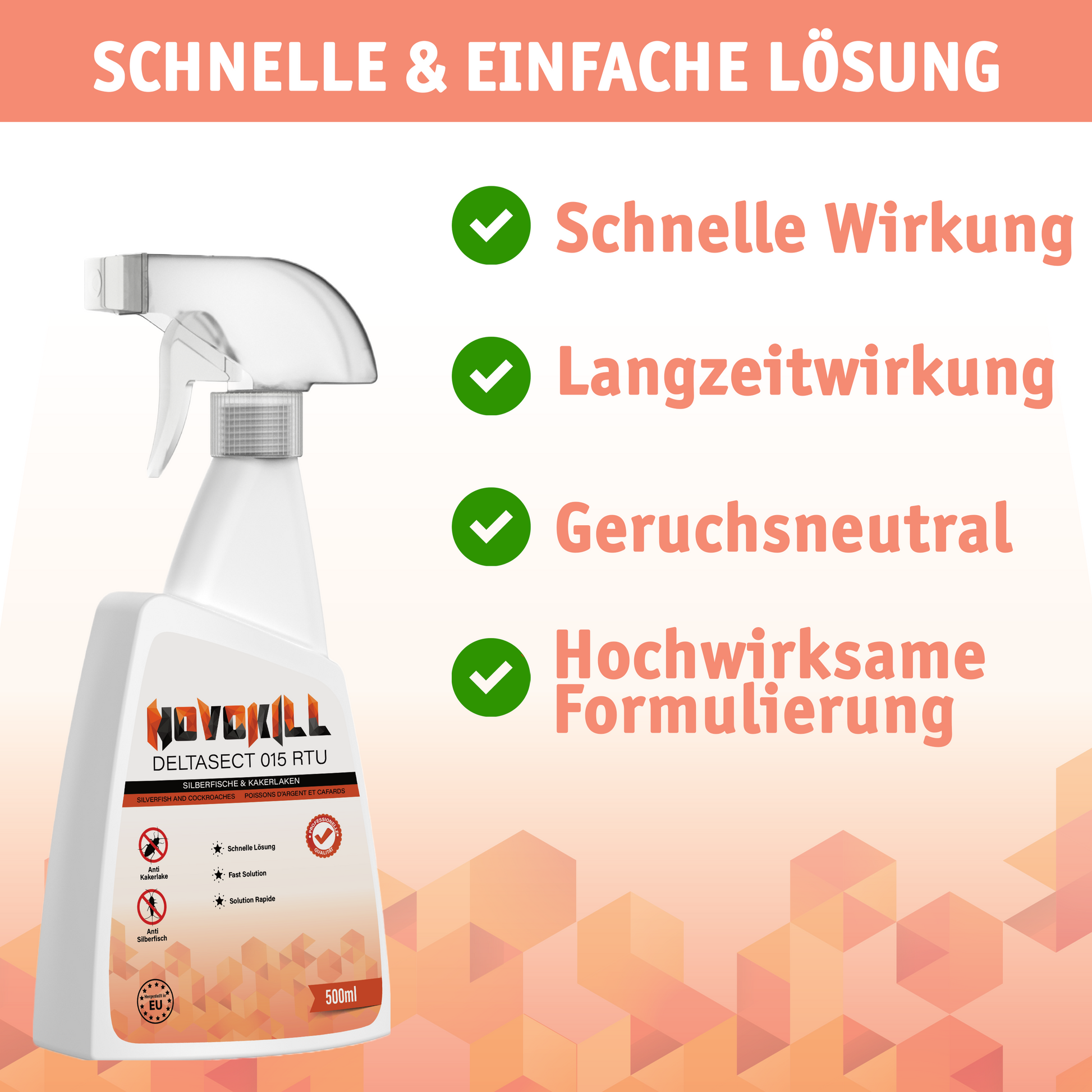 Novokill DELTASECT Insektenspray zur schnellen und zuverlässigen Bekämpfung von Silberfischen und Schaben in Innenräumen
