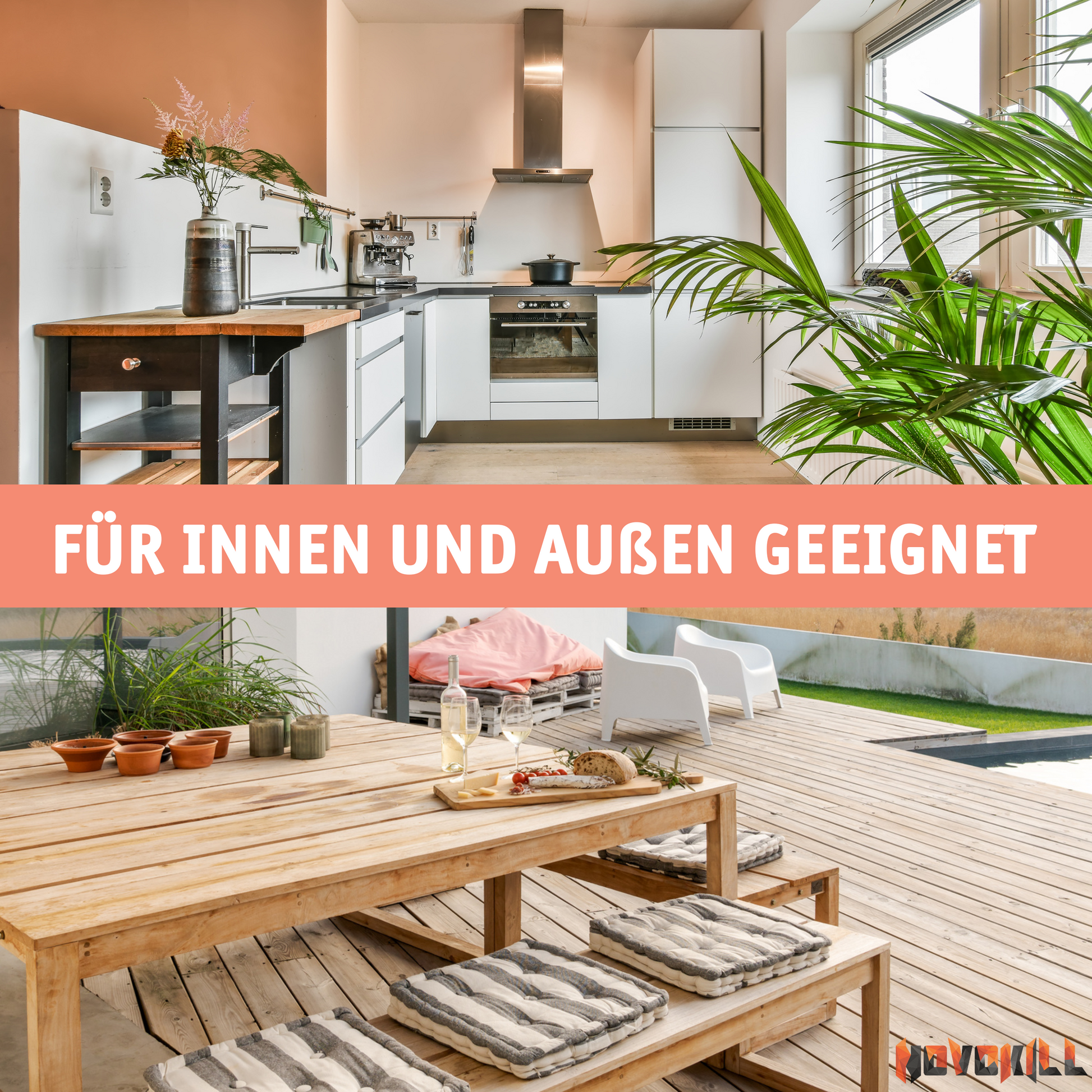 Wohnküche und Terrasse als Beispiel für die Anwendung von Novokill Ködergel im Innen- und Außenbereich gegen Schaben