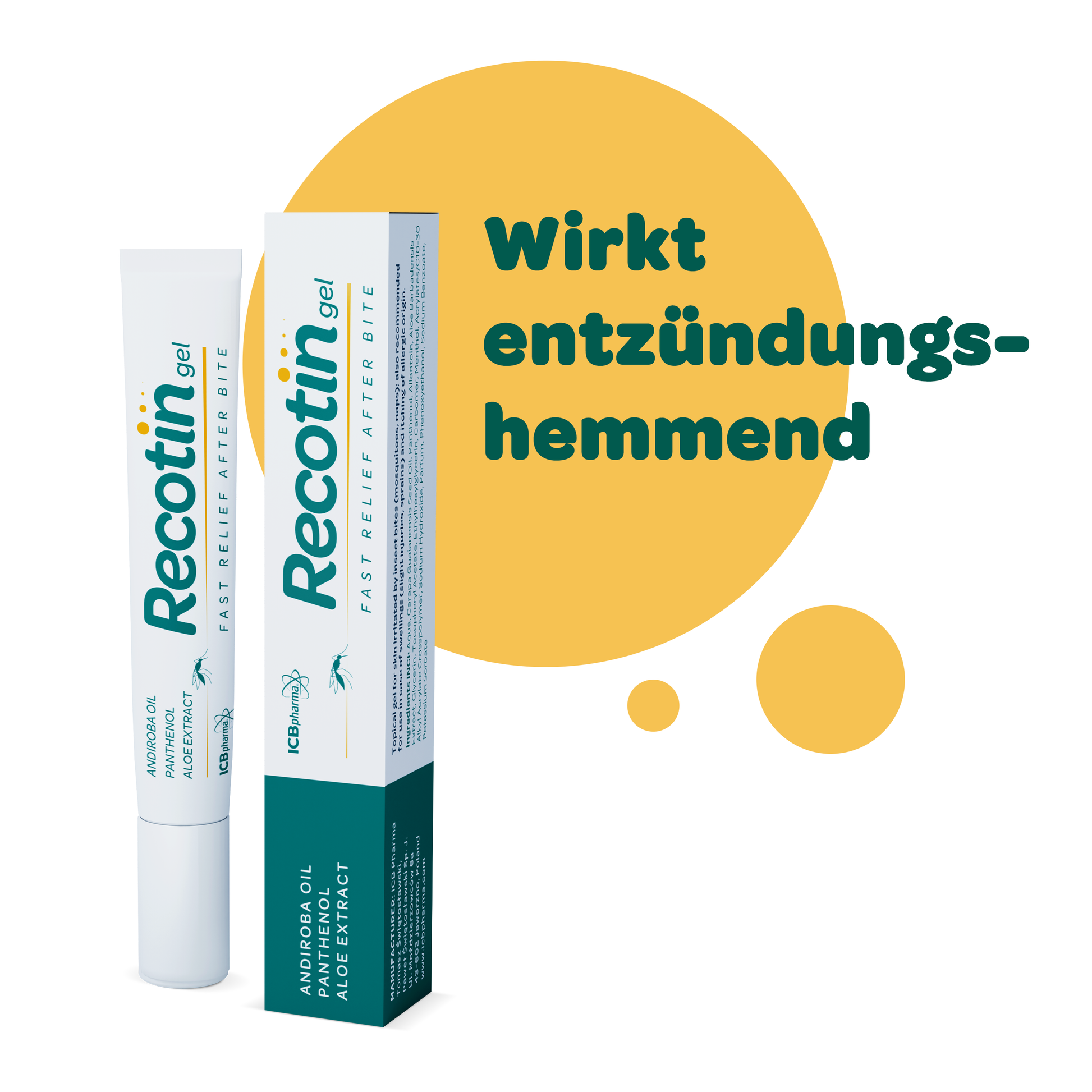 Recotin Gel mit entzündungshemmender Wirkung zur Linderung von Juckreiz, Rötungen und Hautreizungen nach Insektenstichen