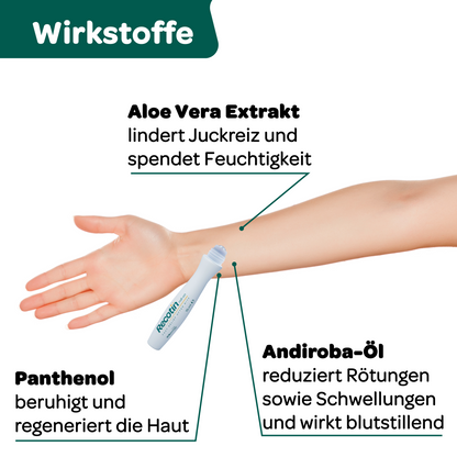 Recotin Gel mit Aloe Vera Extrakt, Panthenol und Andiroba-Öl zur Linderung von Juckreiz, Rötungen und Schwellungen nach Insektenstichen