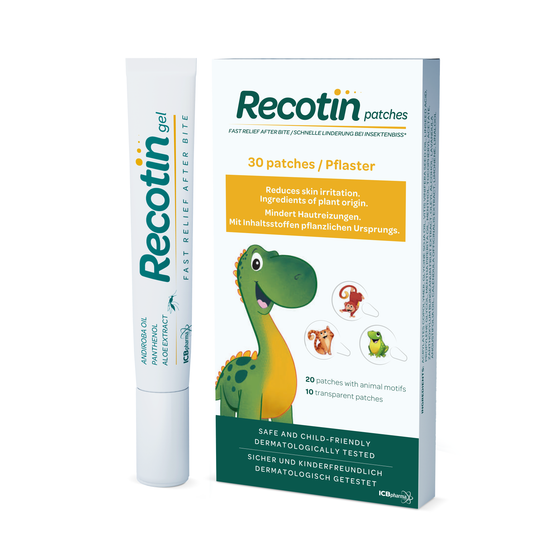 Recotin Mückenstich Pflaster und Gel Set – kühlende und beruhigende Kombination gegen Juckreiz und Rötungen bei Mückenstichen, ideal für Kinder und Erwachsene