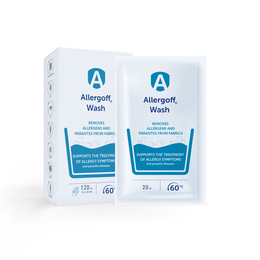 Allergoff Wash – Waschmittelzusatz gegen Hausstaubmilben, Allergene und Parasiten für Textilien und Haustierbetten

