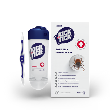KICK THE TICK Zeckenentferner Set – Vereisungsspray & Zeckenhebel für sichere Zeckenentfernung bei Kindern und Erwachsenen

